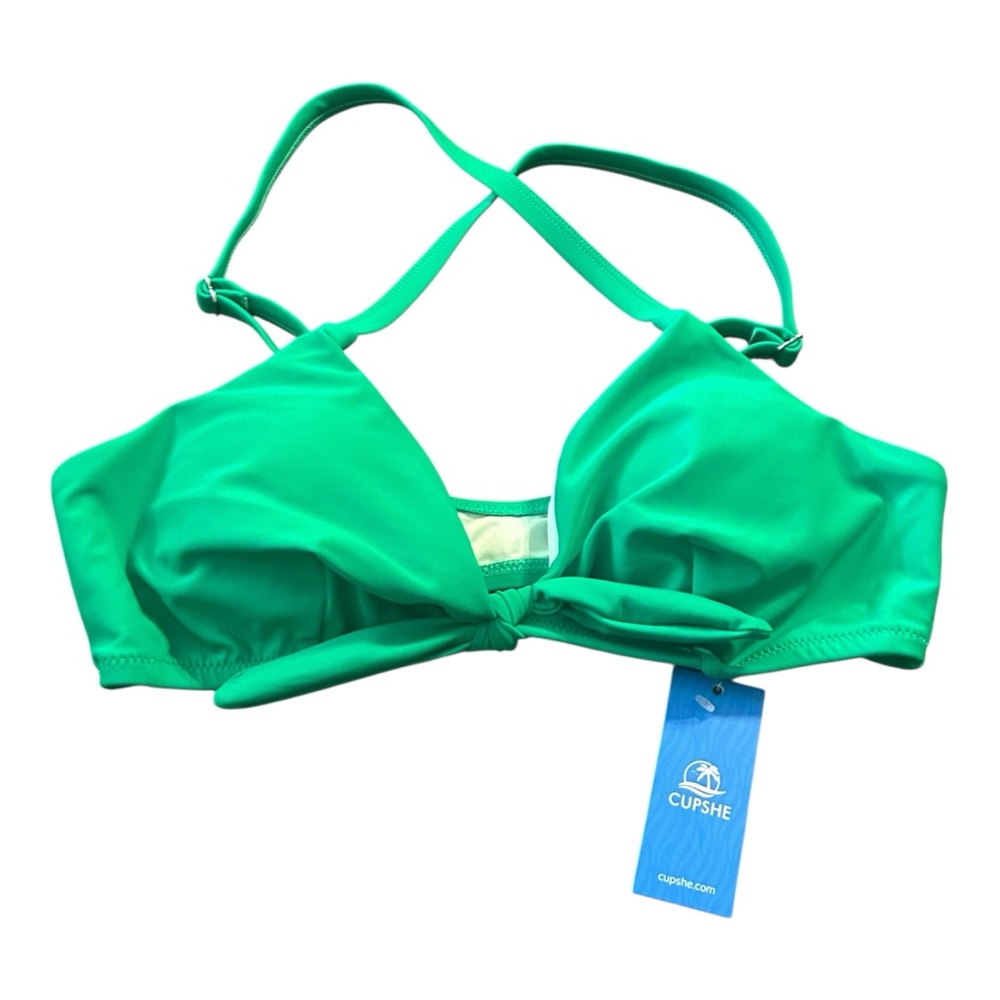 Cupshe Green Knotted Bikini Top Crisscross Back Swim‎ Top